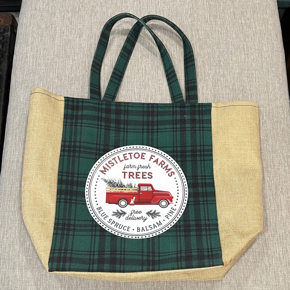 🎄 Plaid Christmas Tote Bag with Mistletoe Farms Pickup Logo